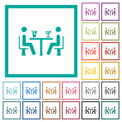 Cocktail bar flat color icons with quadrant frames