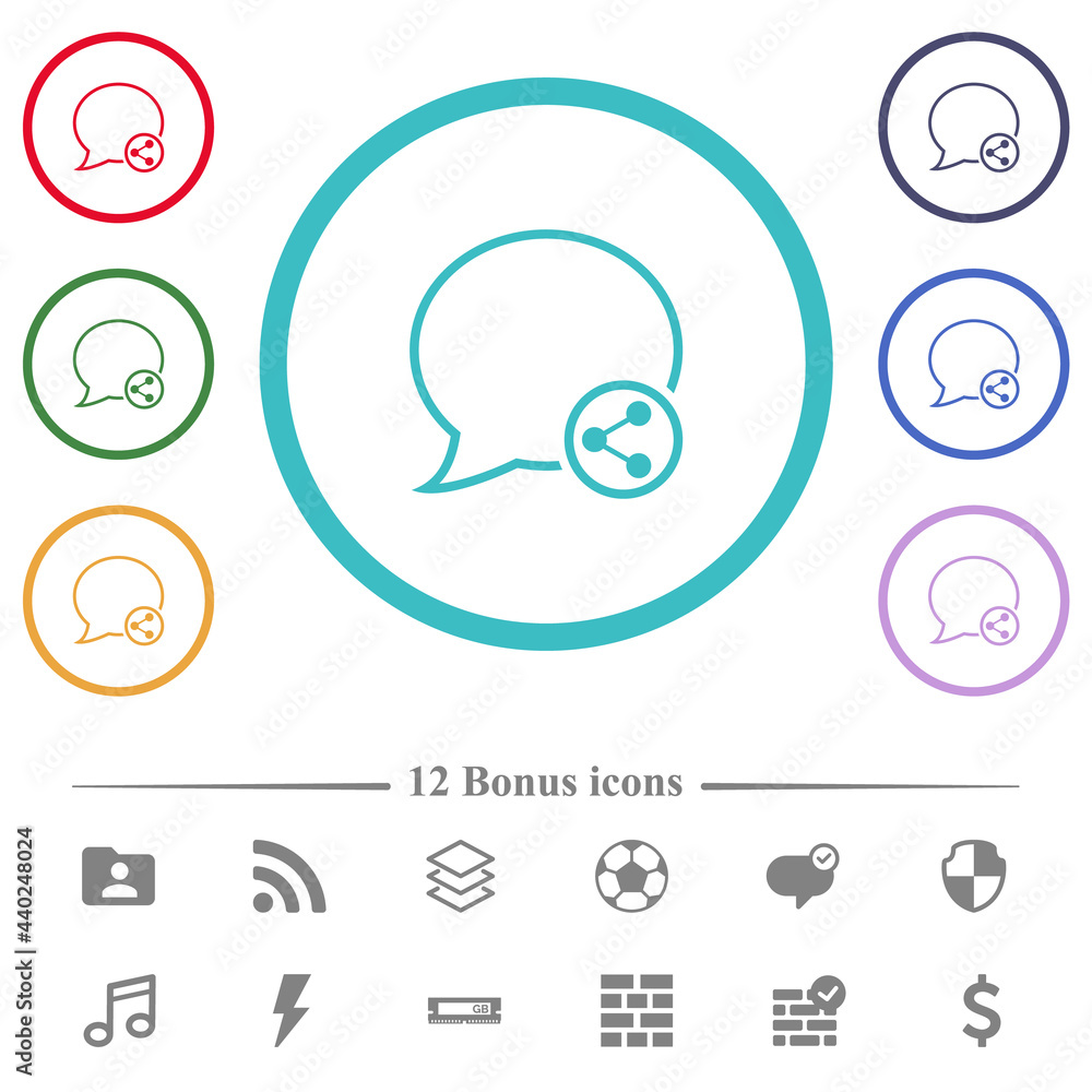 Poster share message flat color icons in circle shape outlines