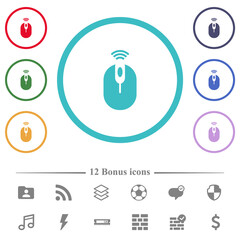 Wireless computer mouse flat color icons in circle shape outlines