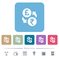 Pound Rupee money exchange flat icons on color rounded square backgrounds