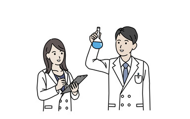 科学者 研究員 白衣を着た男女 科学 研究 検証 疑問 考える イラスト素材 Contemplate Poster Contempla Senryu