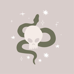 Snake climbs out of the skull. Vector illustration