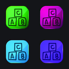 ABC Hand Drawn Toy Cubes four color glass button icon