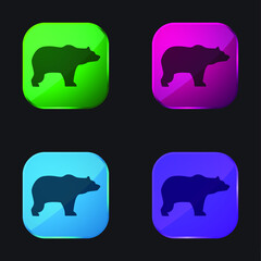 Bear Facing Right four color glass button icon