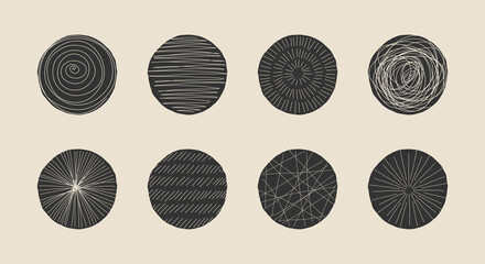Set of hand drawn minimalist artistic circle elements