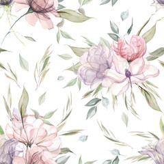 Watercolor dusty pink floral seamless pattern for fabric. Watercolor rose pattern repeat floral background for apparel, wallpaper, wrapping paper, home decor