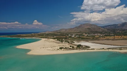 Foto op Canvas Aerial drone photo of beautiful exotic sandy seascape and beach of Pounta with beautiful clouds and deep blue sky close to famous Elafonisos island, Peloponnese, Lakonia, Greece © aerial-drone