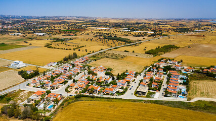 panoramic view of Cyprus road along coastline and small villages, aerial photography of popular...