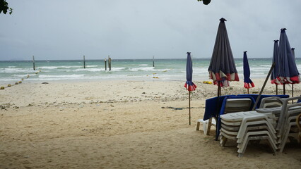 beach chairs and umbrellas