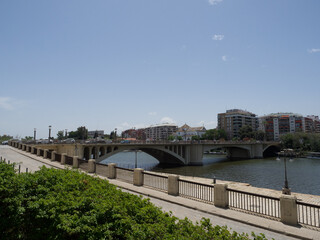 Naklejka premium View of the San Telmo bridge in Seville, on the Guadalquivir river