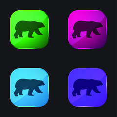 Bear Black Shape four color glass button icon