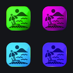 Fototapeta premium Beach four color glass button icon
