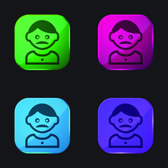 Obraz premium Adult Man With Moustache four color glass button icon