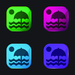 Beach four color glass button icon