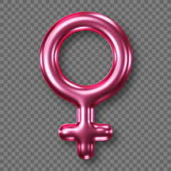 Shiny pink female gender symbol isolated on transparent background