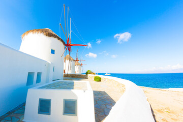 Windmills sideview Mykonos Island Greece Cyclades - 440251439