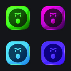 Angry Emoticon Face With Opened Mouth In Rounded Square Outline four color glass button icon