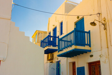 Beautifull blue balcony Mykonos Island Greece cyclades - 440251610