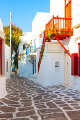 Beautifull vivid red view in main capitol of Mykonos island cyclades Greece - 440251690