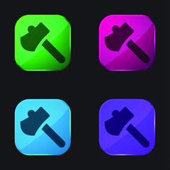 Axe four color glass button icon