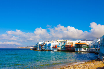 Little venice  and white clouds Mykonos Island Greece cyclades - 440252044