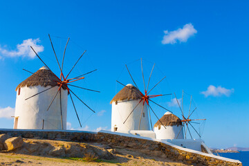 Three windmills in Mykonos Island Greece cyclades