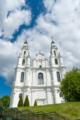 Fototapeta na wymiar St. Sophia Orthodox Cathedral in Polotsk on a sunny summer day, Belarus. Vertical photo