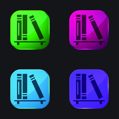 Books four color glass button icon