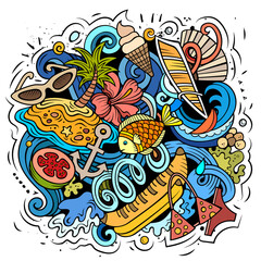 Summer beach vector doodles illustration.