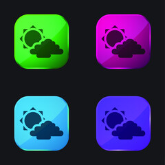 Big Sun And  Cloud four color glass button icon