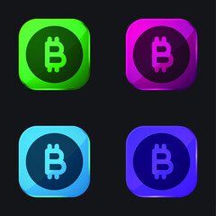 Bitcoin four color glass button icon