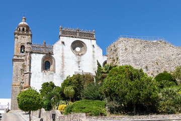 Facade of the Church of Santa Maria in the town of Medina-Sidonia in the province of Cadiz,...