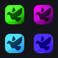 Bird four color glass button icon