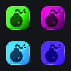 Bomb four color glass button icon