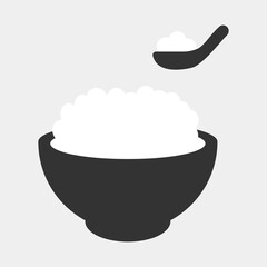 Rice bowl with spoon vector illustration. Meal for restaurant in cartoon style. 