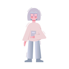 Clever.  woman wear glasses. Happy person holding book. Clever people and student illustration. pastel