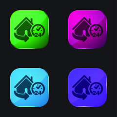24 Hours Home Service four color glass button icon