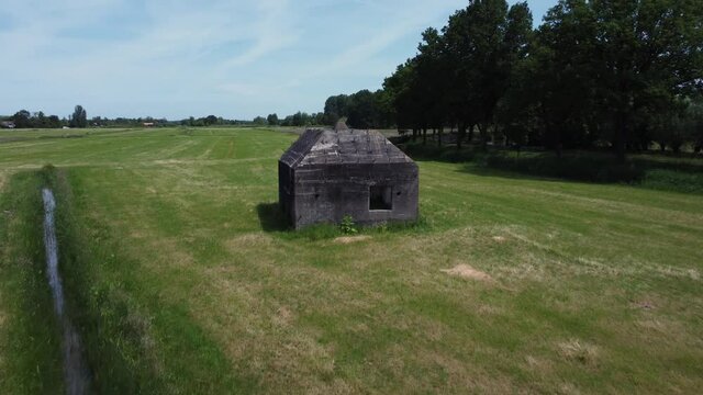 Landscape with bunkers, part of the Nieuwe Hollandse Waterlinie in Breukelen, Utrecht in The Netherlands
