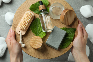 Eco friendly zero waste concept on gray textured table