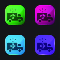 Ambulance four color glass button icon