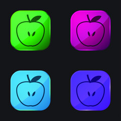 Apple Silhouette four color glass button icon