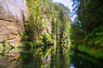 Wild gorge in the Bohemian Switzerland National Park. Beautiful mysterious valley.