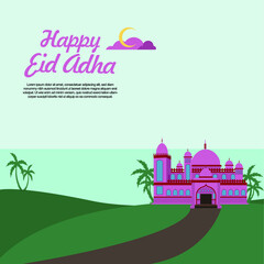 illustration of a mosque happy eid adha. Islamic architecture, muslim, religition, greeting card.