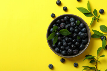 Fresh berry concept with blueberry on yellow background