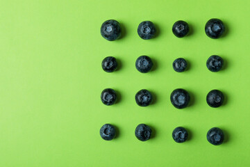 Fresh berry concept with blueberry on green background