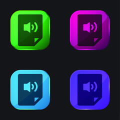Audio File four color glass button icon