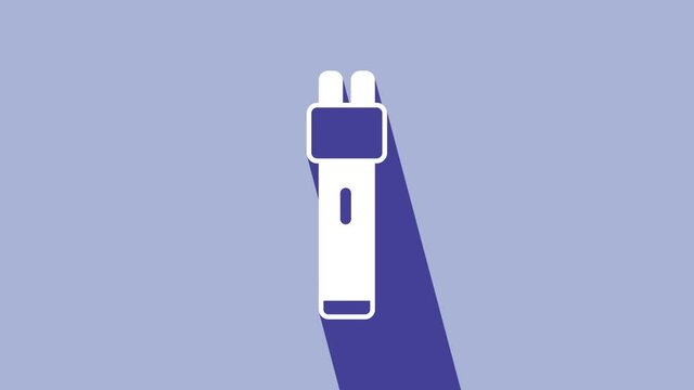 White Police electric shocker icon isolated on purple background. Shocker for protection. Taser is an electric weapon. 4K Video motion graphic animation