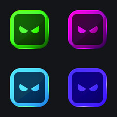 Angry four color glass button icon