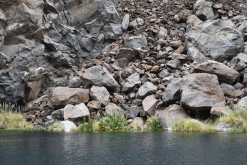 Pile of Stones in Laguna de la Niña Encantada at Malargüe, Mendoza, Cuyo, Argentina, South America