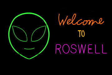 Photo Composite Welcome to Roswell Neon Sign With Alien